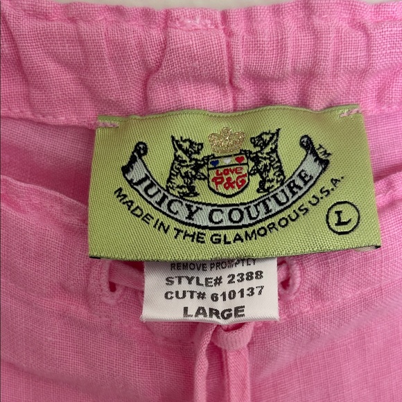Vintage Juicy Couture Pink Linen Drawstring Pants Size L Y2K - Picture 2 of 11